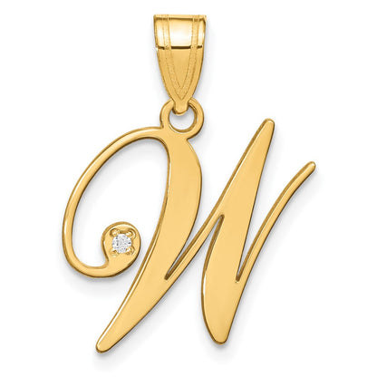 14K Gelbgold Schreibschrift Buchstabe W Initiale Anhänger mit Diamant