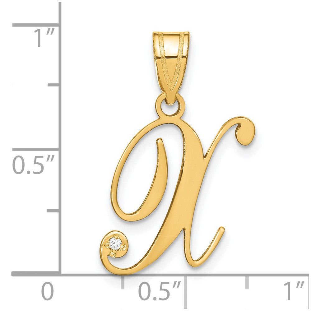 14K Gelbgold Schreibschrift Buchstabe X Initiale Anhänger mit Diamant