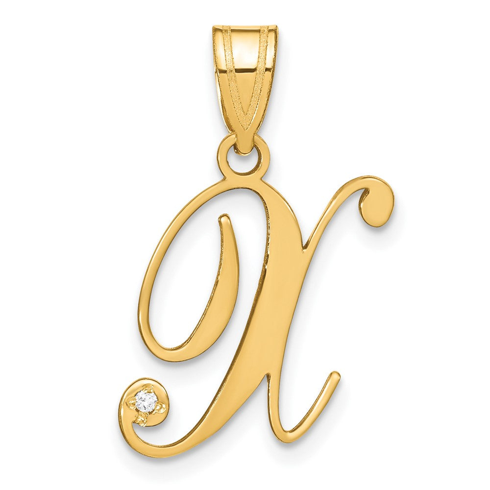 14K Gelbgold Schreibschrift Buchstabe X Initiale Anhänger mit Diamant