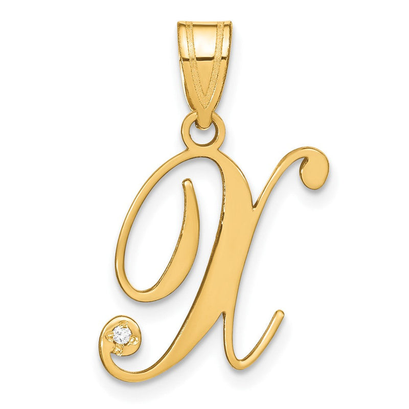 14K Gelbgold Schreibschrift Buchstabe X Initiale Anhänger mit Diamant