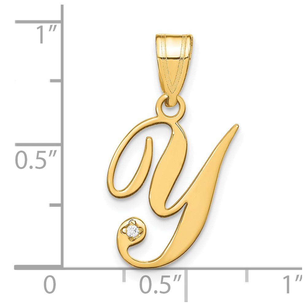 14K Gelbgold Schreibschrift Buchstabe Y Initiale Anhänger mit Diamant