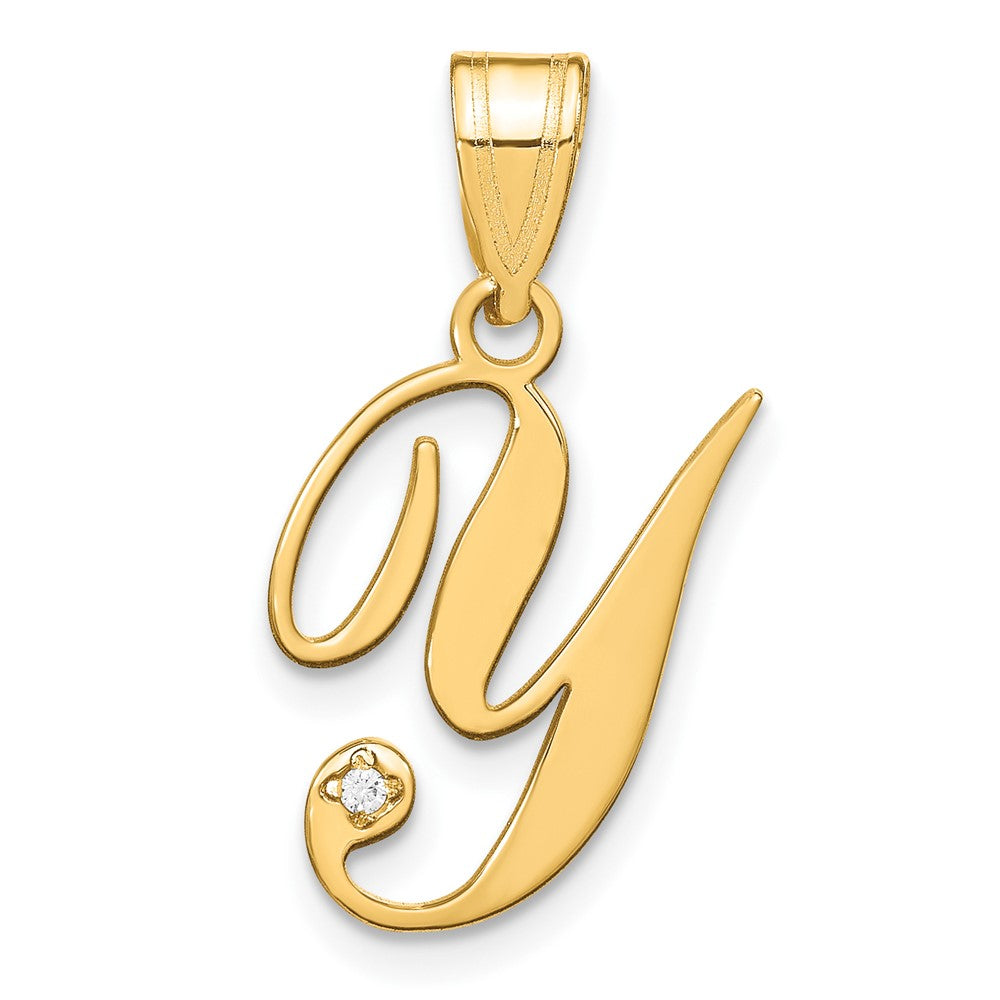 14K Gelbgold Schreibschrift Buchstabe Y Initiale Anhänger mit Diamant