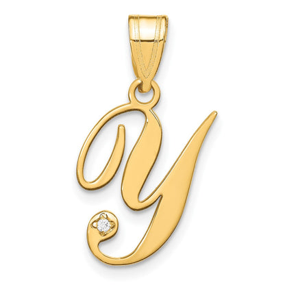 14K Gelbgold Schreibschrift Buchstabe Y Initiale Anhänger mit Diamant