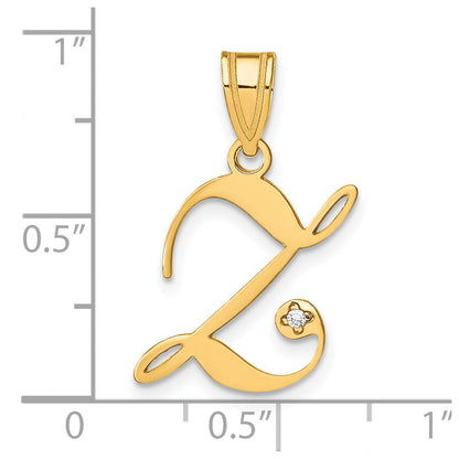 14K Gelbgold Schreibschrift Buchstabe Z Initiale Anhänger mit Diamant