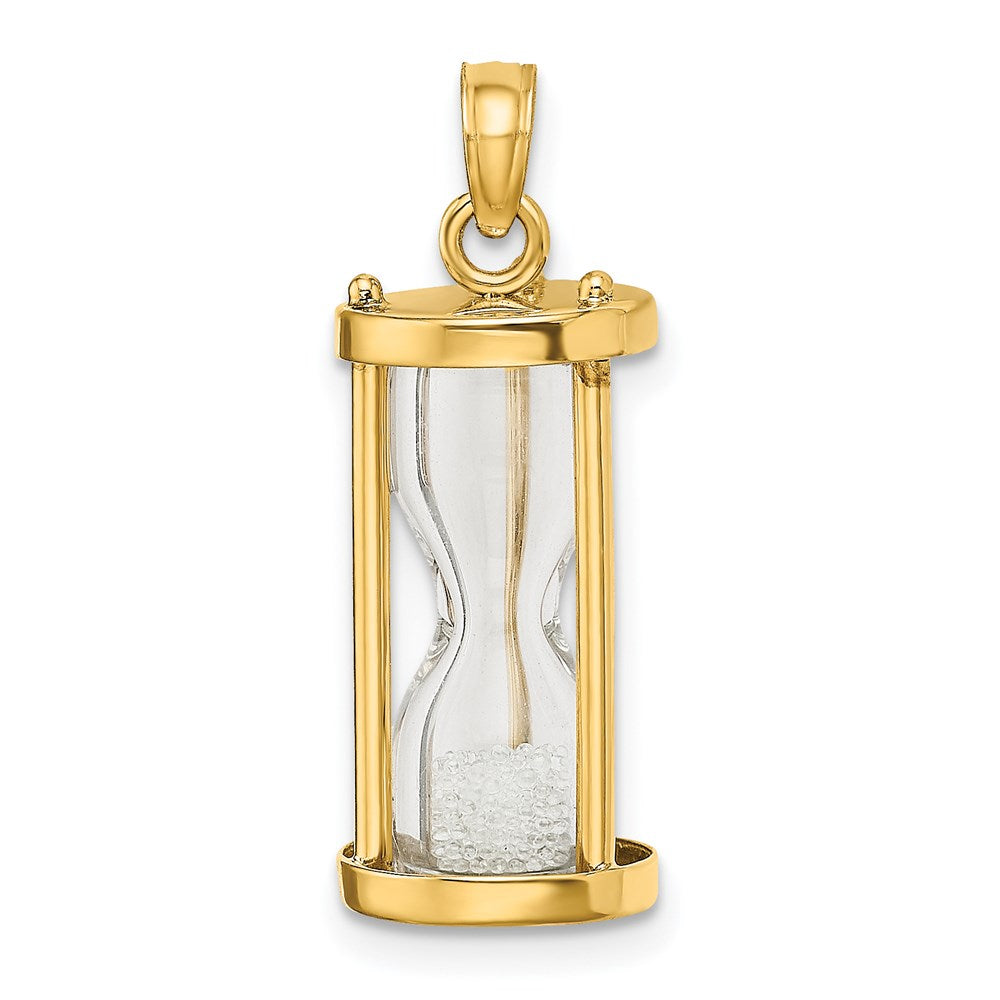 14K Gelbgold 14K Poliert 3-d Plastic Hourglass mit Perlen Charm