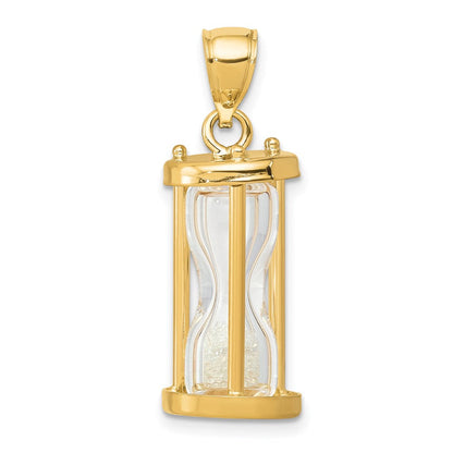 14K Gelbgold 14K Poliert 3-d Plastic Hourglass mit Perlen Charm