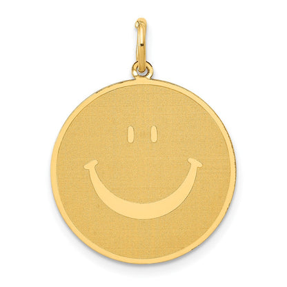 14K Gelbgold Massiv Poliert Smiley-Gesicht-Anhänger