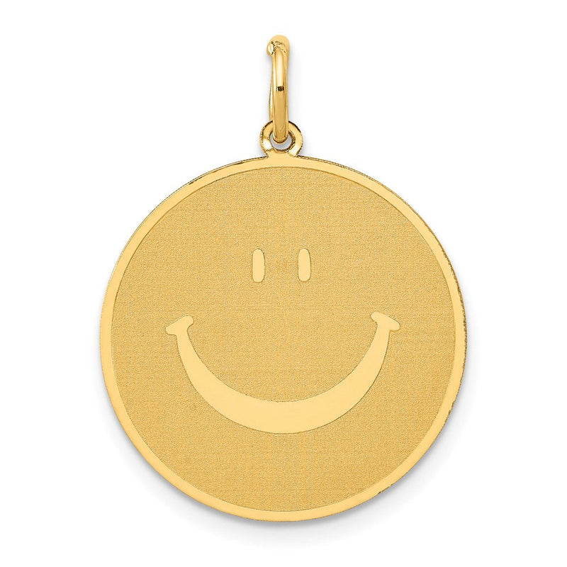14K Gelbgold Massiv Poliert Smiley-Gesicht-Anhänger