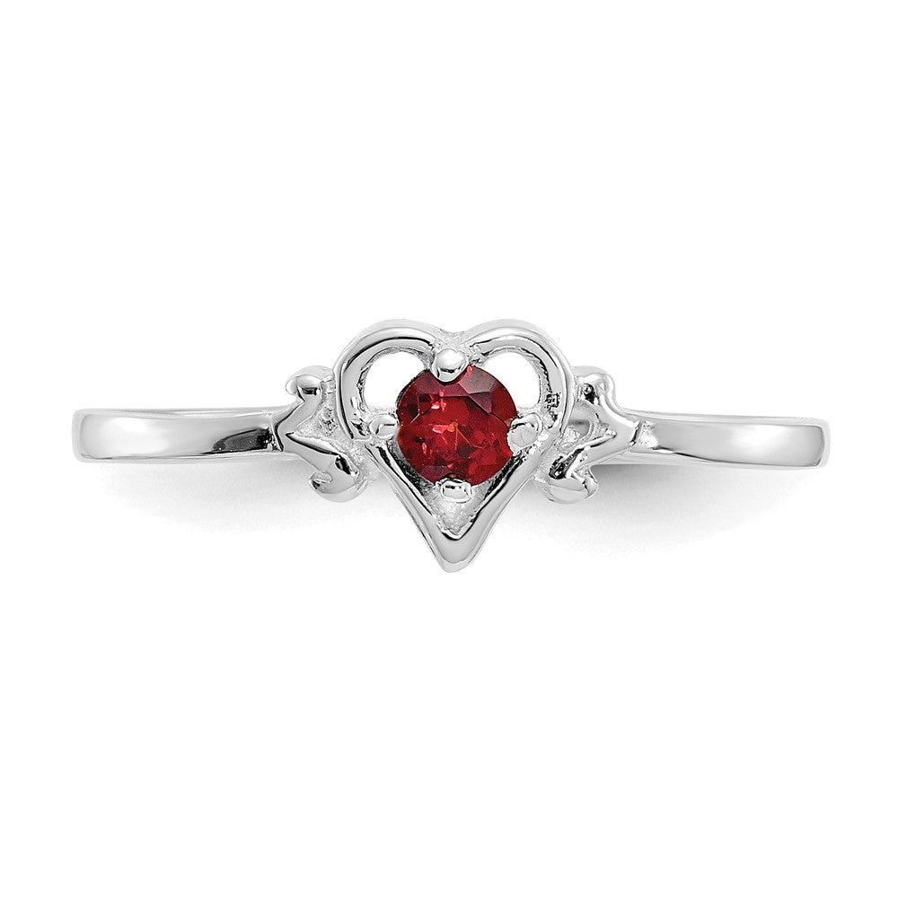 14K Weißgold Ring mit Granat-Geburtsstein in Herzform