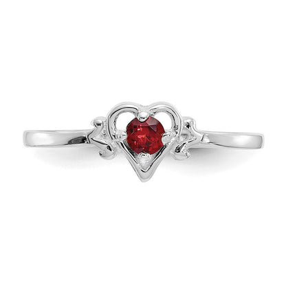 14K Weißgold Ring mit Granat-Geburtsstein in Herzform