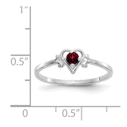 14K Weißgold Ring mit Granat-Geburtsstein in Herzform