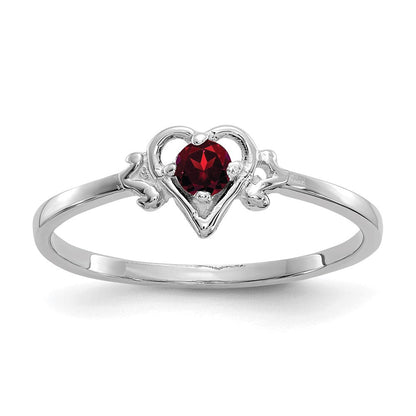 14K Weißgold Ring mit Granat-Geburtsstein in Herzform