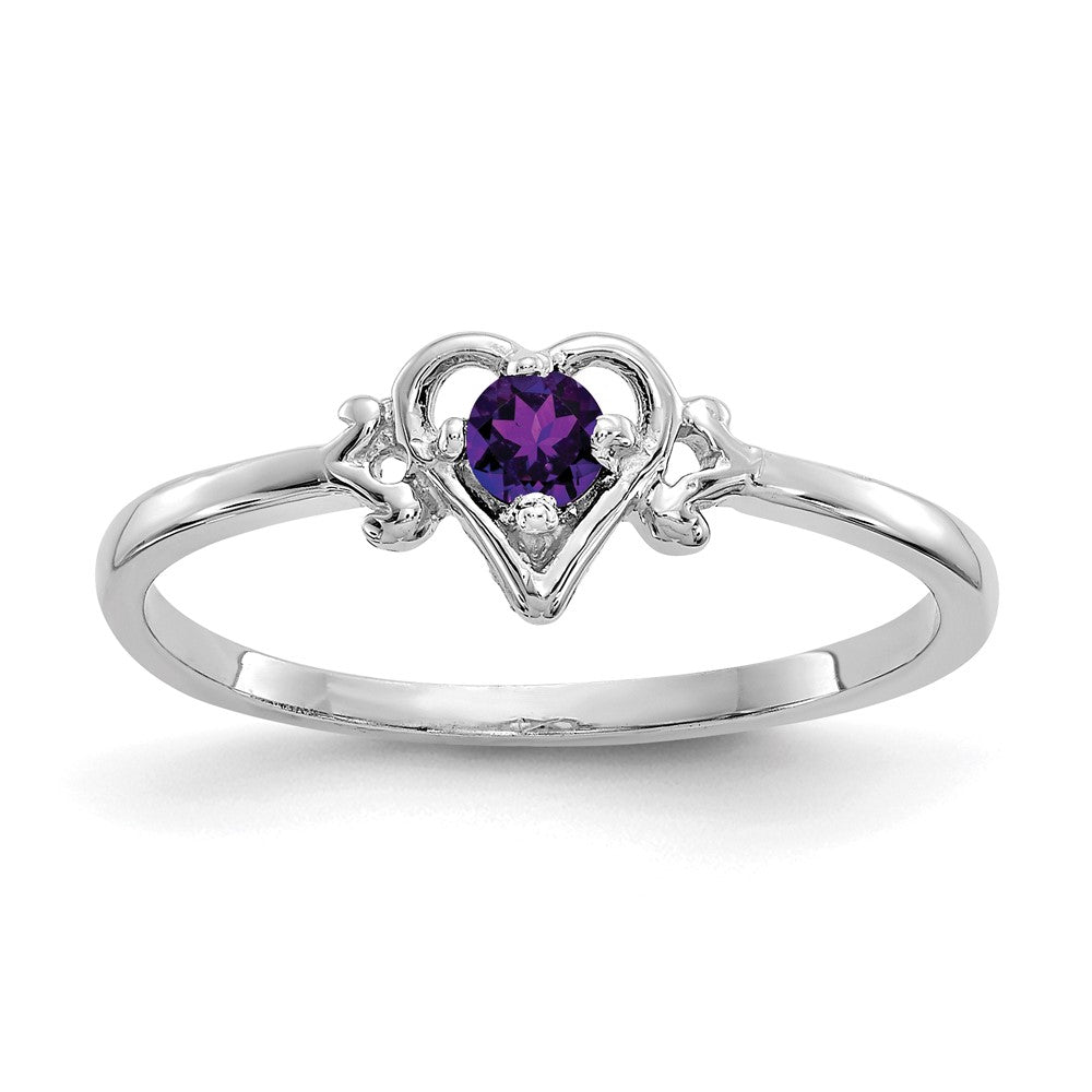 14K Weißgold Ring mit Amethyst-Geburtsstein in Herzform