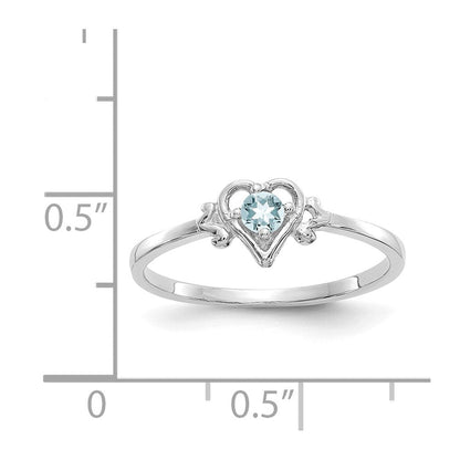 14K Weißgold Aquamarin-Geburtsstein-Herzring