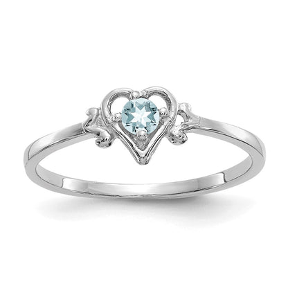 14K Weißgold Aquamarin-Geburtsstein-Herzring