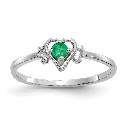 14K Weißgold Ring mit Smaragd-Herz-Geburtsstein