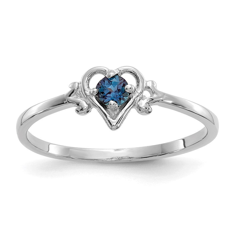 14K Weißgold Ring mit synthetischem Alexandrit-Geburtsstein in Herzform
