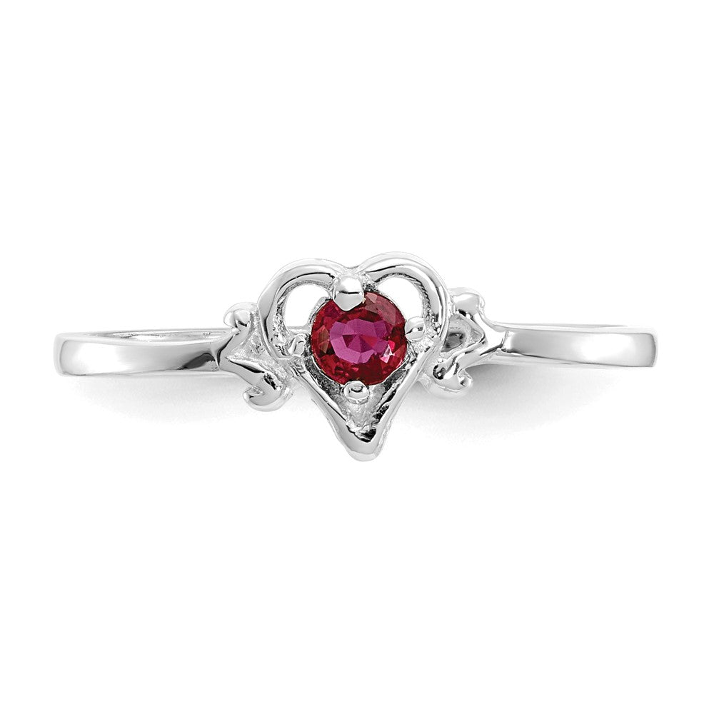 14K Weißgold Herz-Ring mit Rubin-Geburtsstein