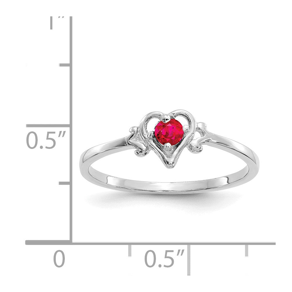 14K Weißgold Herz-Ring mit Rubin-Geburtsstein