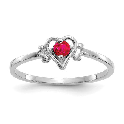 14K Weißgold Herz-Ring mit Rubin-Geburtsstein