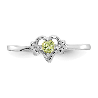 14K Weißgold Ring mit herzförmigem Peridot-Geburtsstein