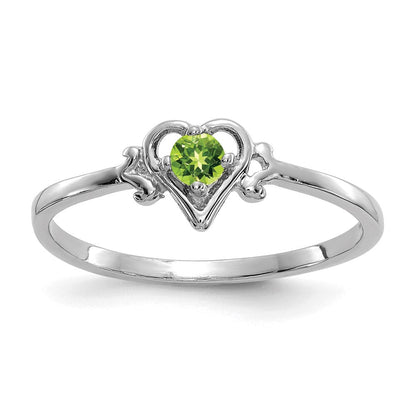 14K Weißgold Ring mit herzförmigem Peridot-Geburtsstein
