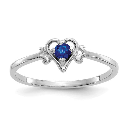 14K Weißgold Ring mit Saphir-Geburtsstein in Herzform