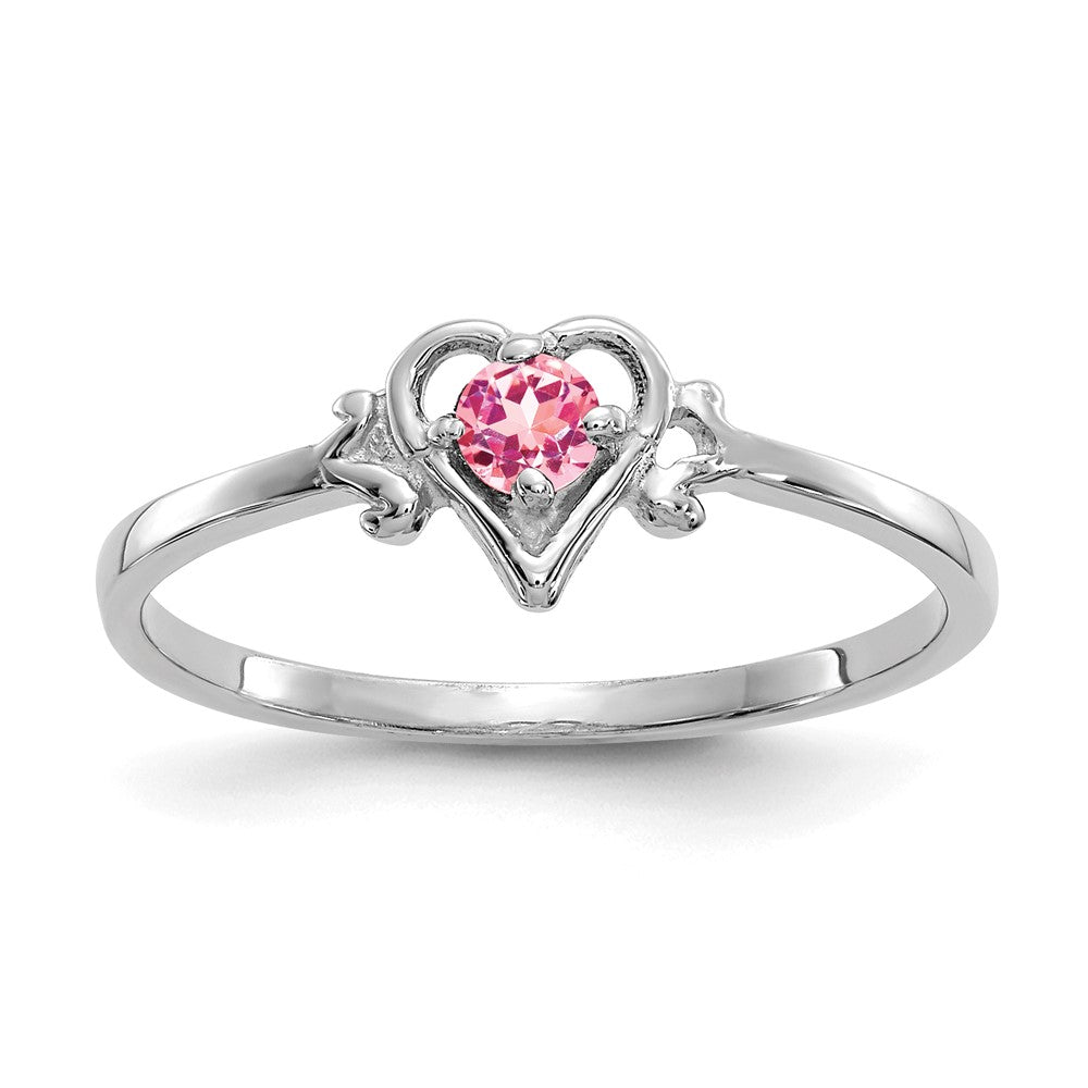 14K Weißgold Ring mit Herz-Geburtsstein aus rosa Turmalin