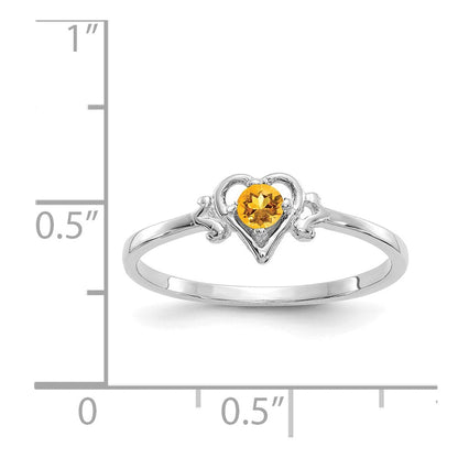 14K Weißgold Herz-Ring mit Citrin-Geburtsstein