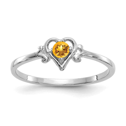 14K Weißgold Herz-Ring mit Citrin-Geburtsstein