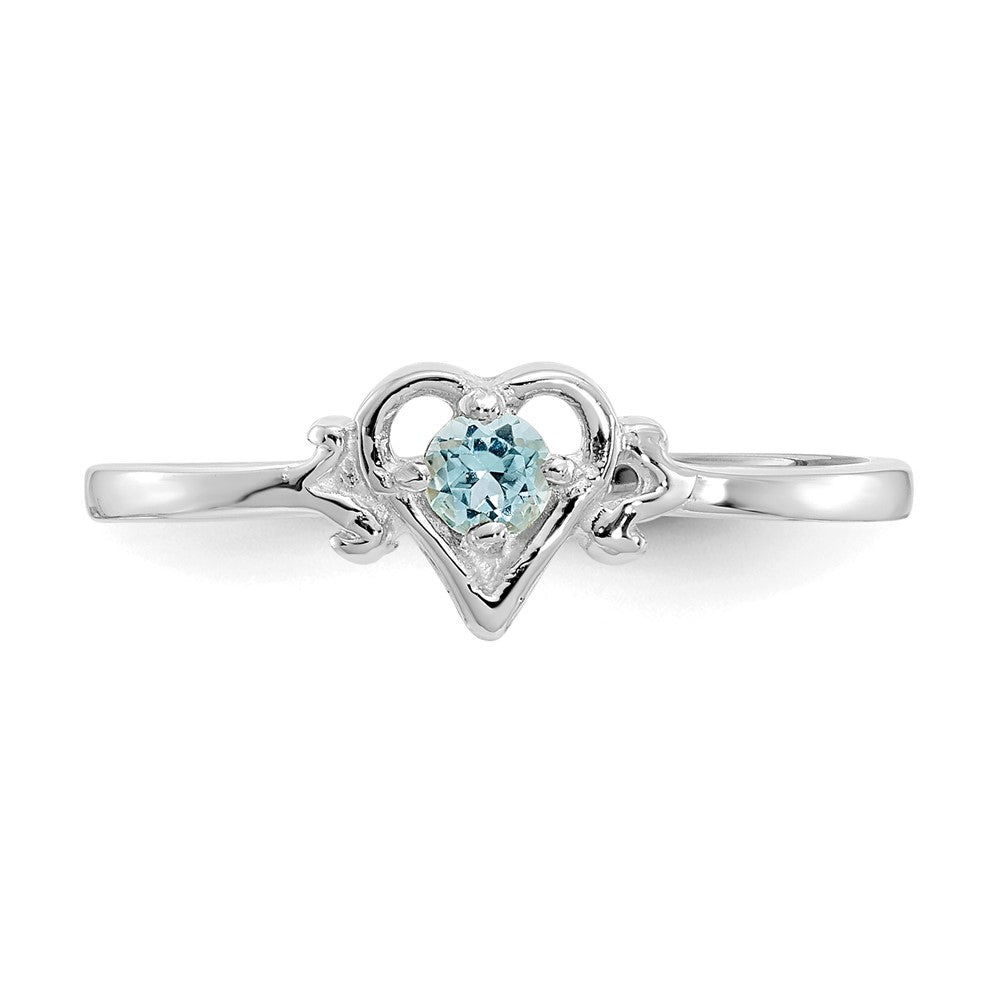 14K Weißgold Ring mit Blautopas-Geburtsstein in Herzform