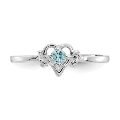 14K Weißgold Ring mit Blautopas-Geburtsstein in Herzform