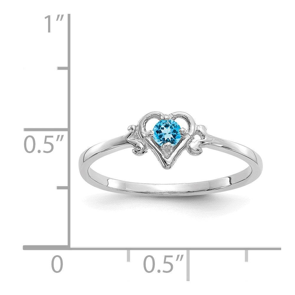 14K Weißgold Ring mit Blautopas-Geburtsstein in Herzform