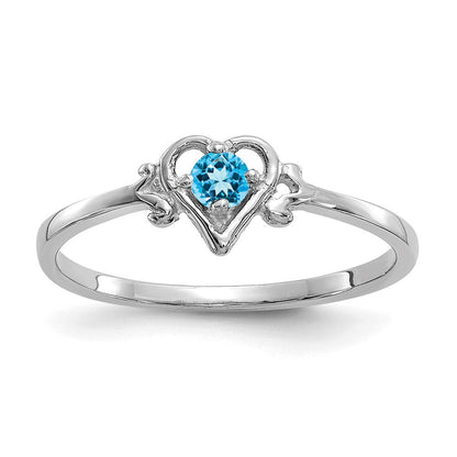 14K Weißgold Ring mit Blautopas-Geburtsstein in Herzform