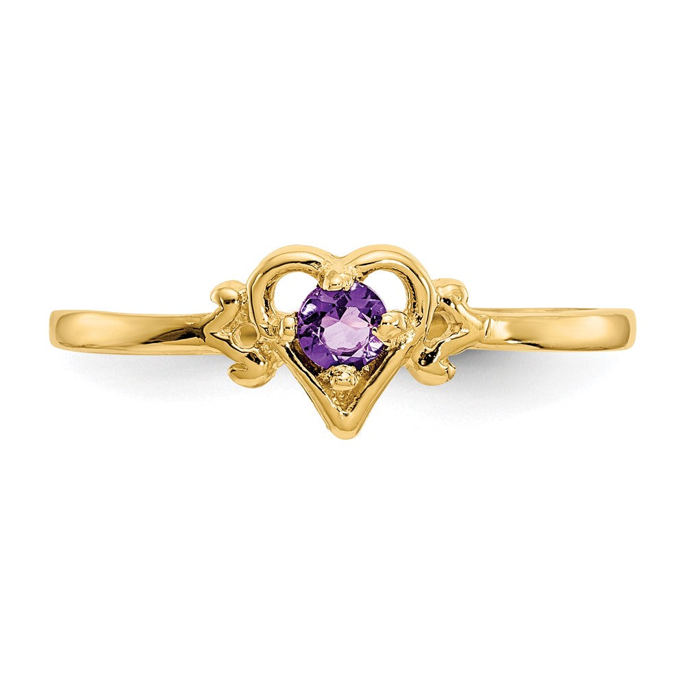 14K Gelbgold Amethyst Geburtsstein Herz Ring