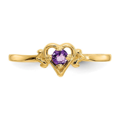 14K Gelbgold Amethyst Geburtsstein Herz Ring