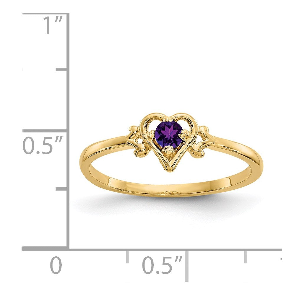 14K Gelbgold Amethyst Geburtsstein Herz Ring