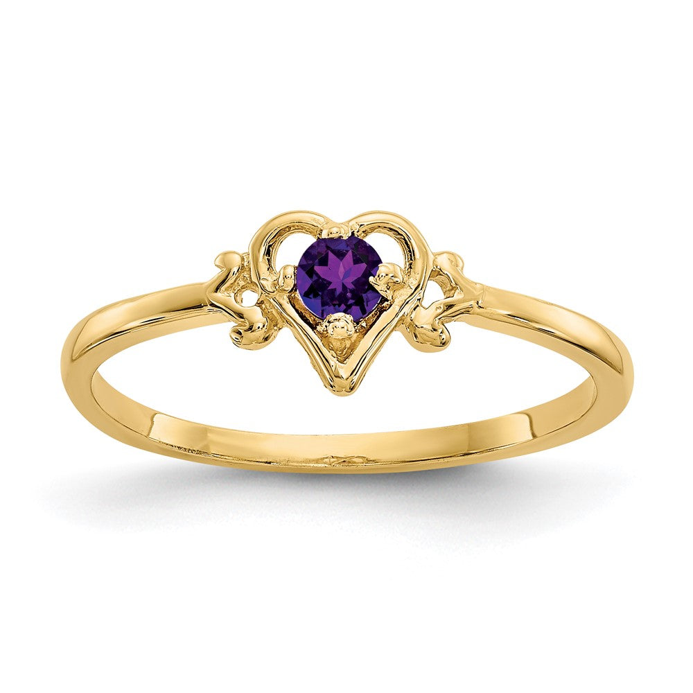 14K Gelbgold Amethyst Geburtsstein Herz Ring