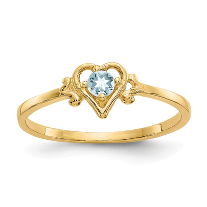 14K Gelbgold Ring mit Aquamarin-Geburtsstein in Herzform