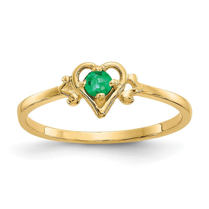 14K Gelbgold Ring mit Smaragd-Geburtsstein in Herzform