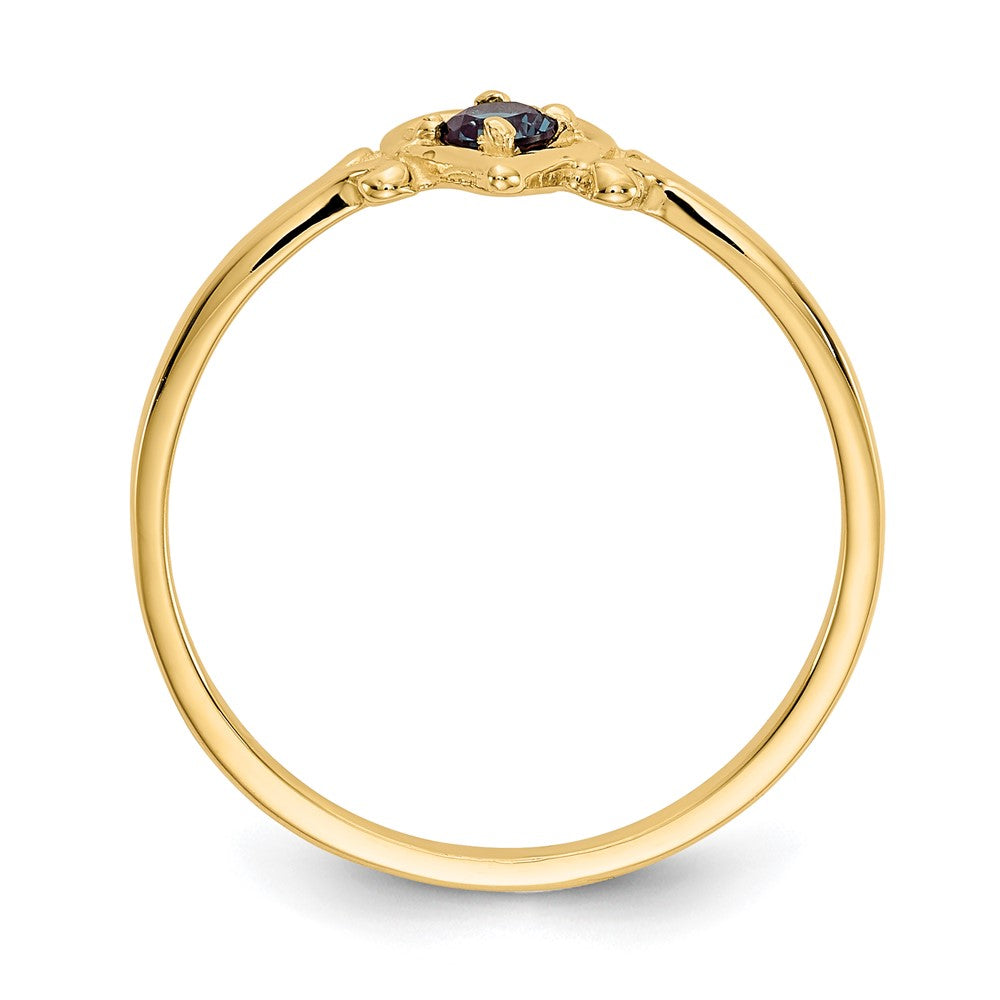 14K Gelbgold Herz-Ring mit synthetischem Alexandrit-Geburtsstein