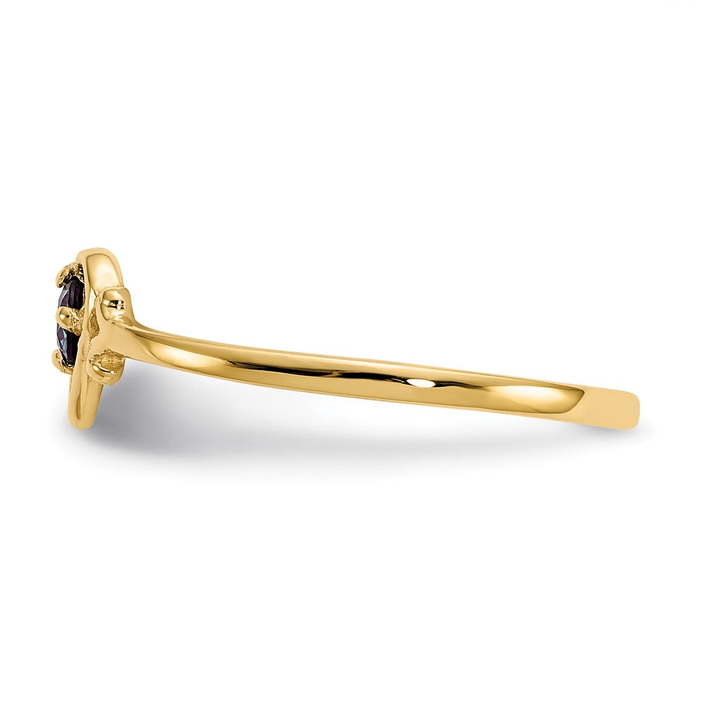 14K Gelbgold Herz-Ring mit synthetischem Alexandrit-Geburtsstein