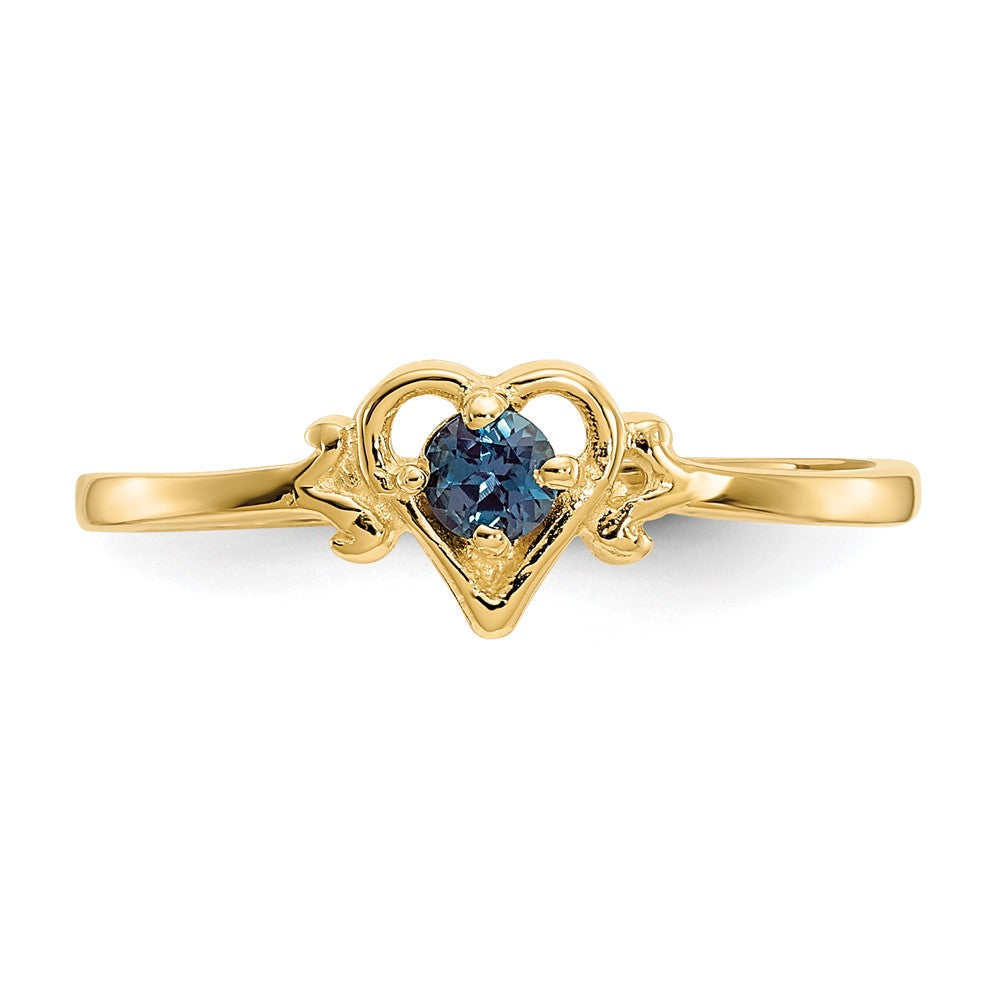 14K Gelbgold Herz-Ring mit synthetischem Alexandrit-Geburtsstein