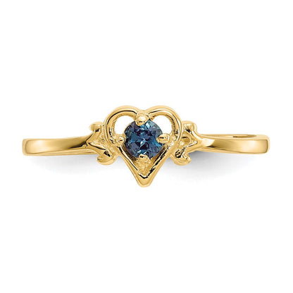 14K Gelbgold Herz-Ring mit synthetischem Alexandrit-Geburtsstein