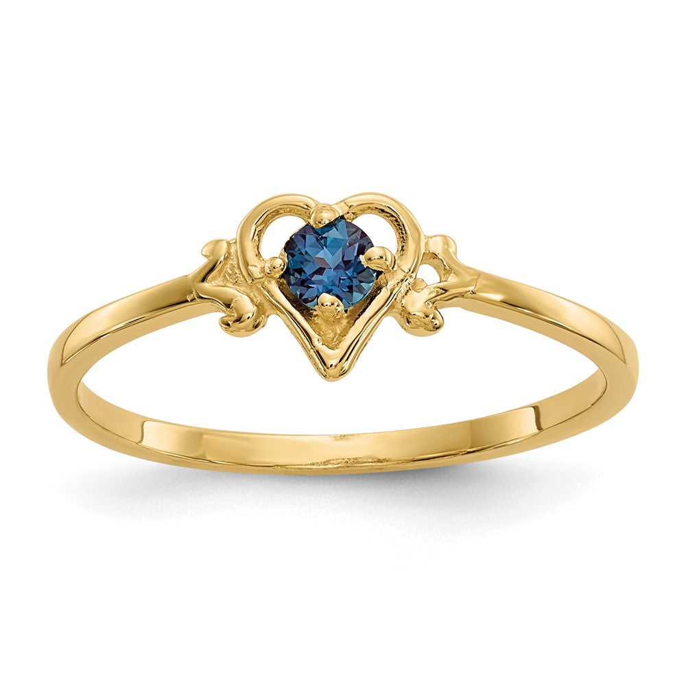 14K Gelbgold Herz-Ring mit synthetischem Alexandrit-Geburtsstein
