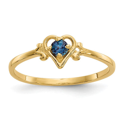 14K Gelbgold Herz-Ring mit synthetischem Alexandrit-Geburtsstein