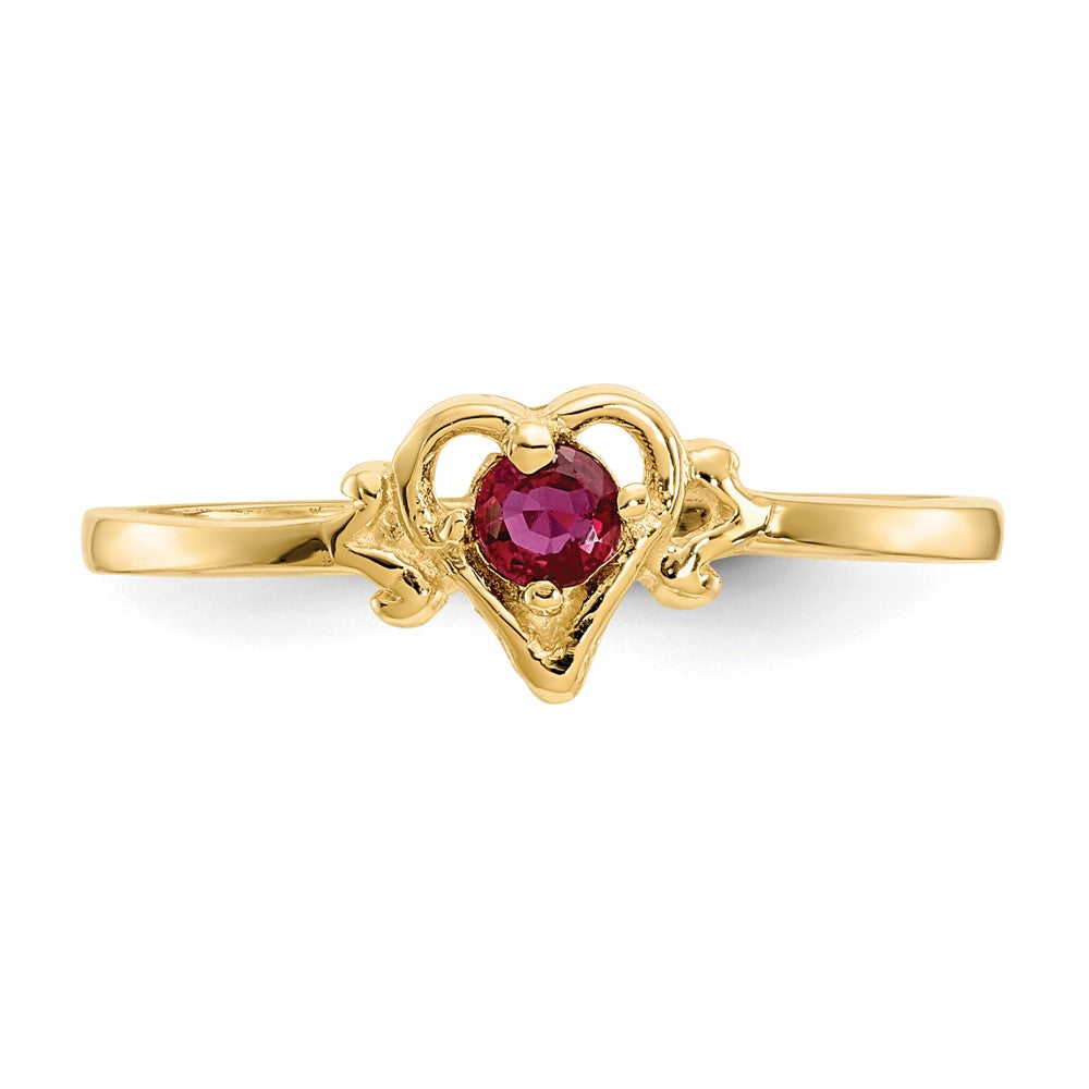 14K Gelbgold Ring mit Rubin-Geburtsstein in Herzform