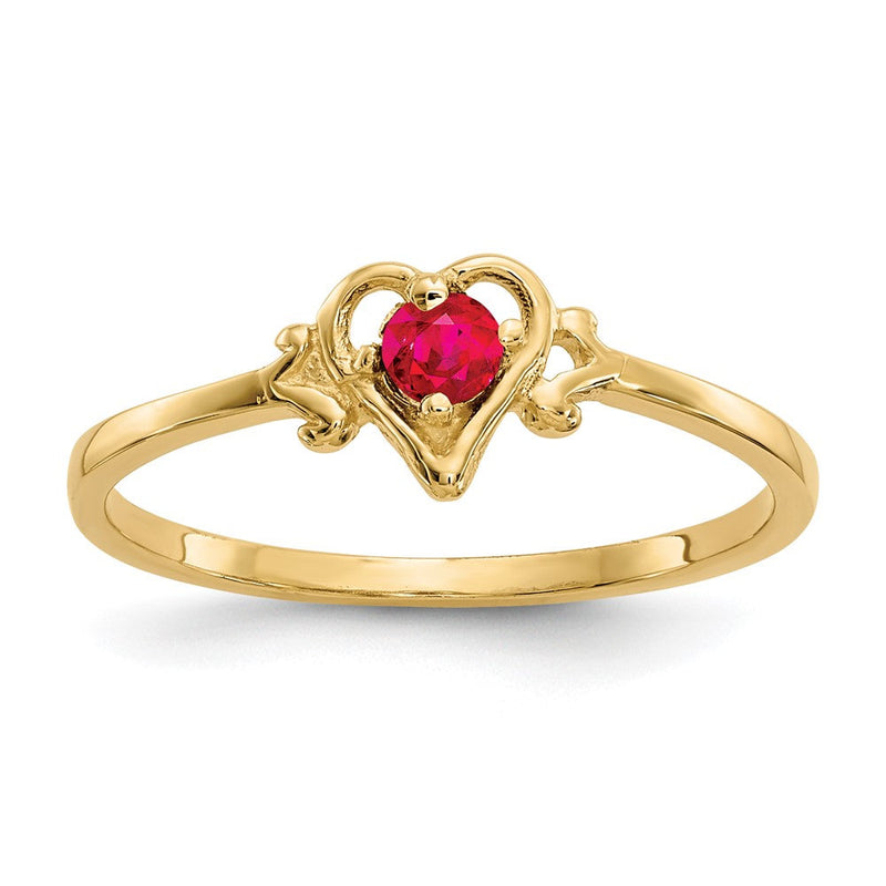 10K Gelbgold 10K Rubin Geburtsstein Herz Ring