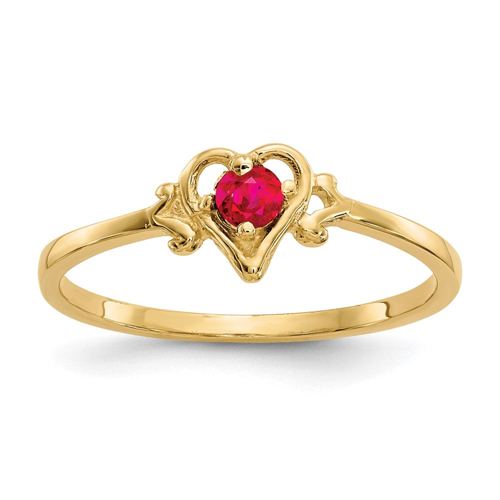 14K Gelbgold Ring mit Rubin-Geburtsstein in Herzform