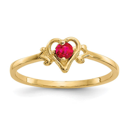 14K Gelbgold Ring mit Rubin-Geburtsstein in Herzform